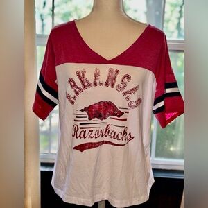Colosseum Arkansas Razorbacks Red and White V-Neck Tee